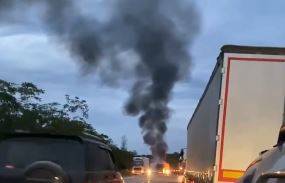 "Две пожарные машины промчались": Большегруз загорелся на трассе в Приморье