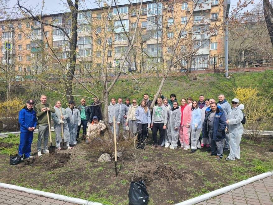 Сотрудники ПАО «ДЭК» благоустроили сквер и обновили Сад памяти во Владивостоке