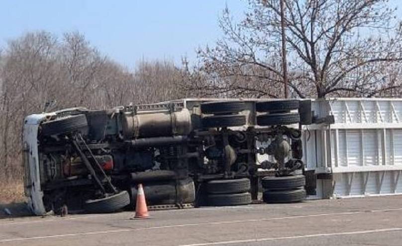 Водитель перевернул фуру, повредив опору ЛЭП Водитель перевернул фуру, повредив опору ЛЭП