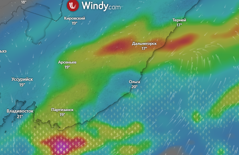 Ливни с грозами обрушатся на Приморье: некоторые районы попадут в "красную зону" осадков