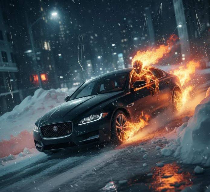 Новый супергерой Владивостока: Водитель "Ягуара" так усердно штурмовал скользкий подъем, что сжег машину