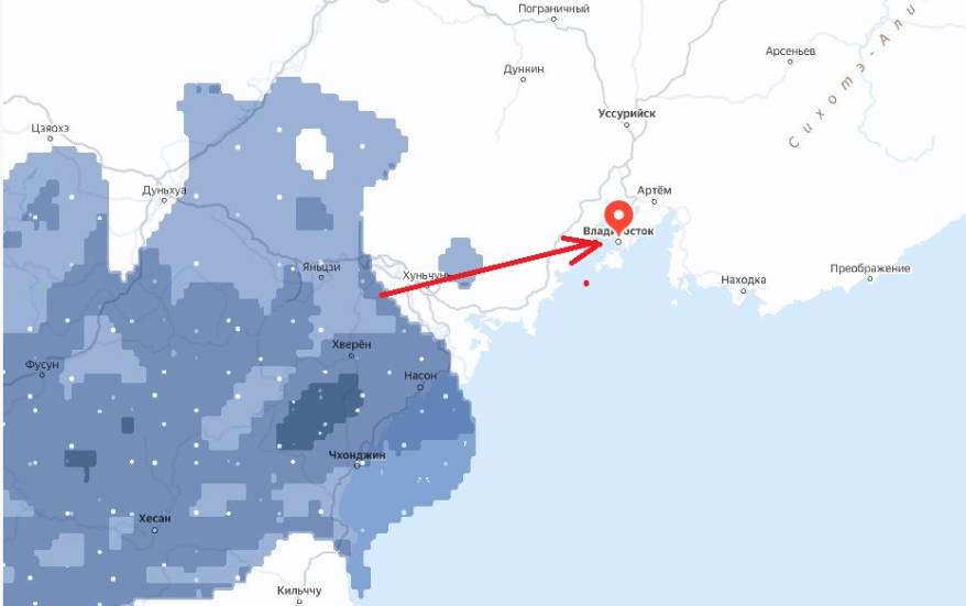Снежная туча надвигается на юг Приморья