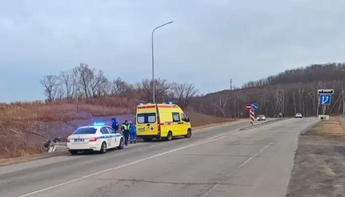 "Приус" вылетел с дороги в кювет и перевернулся в Приморье