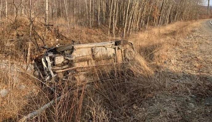 Водитель за рулем Toyota Ipsum улетел в кювет на трассе Приморья