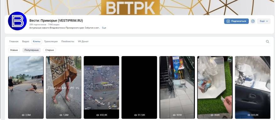Видео от "Вести Приморье" набрало более 1,7 миллионов просмотров на VК Клипах