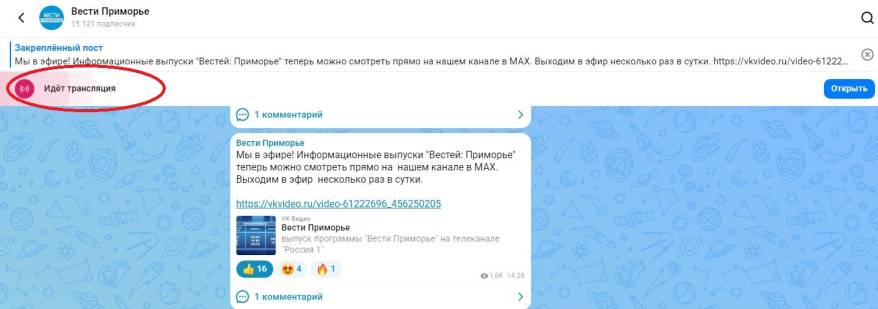 «Вести:Приморье» запустили онлайн-трансляцию в мессенджере МАХ