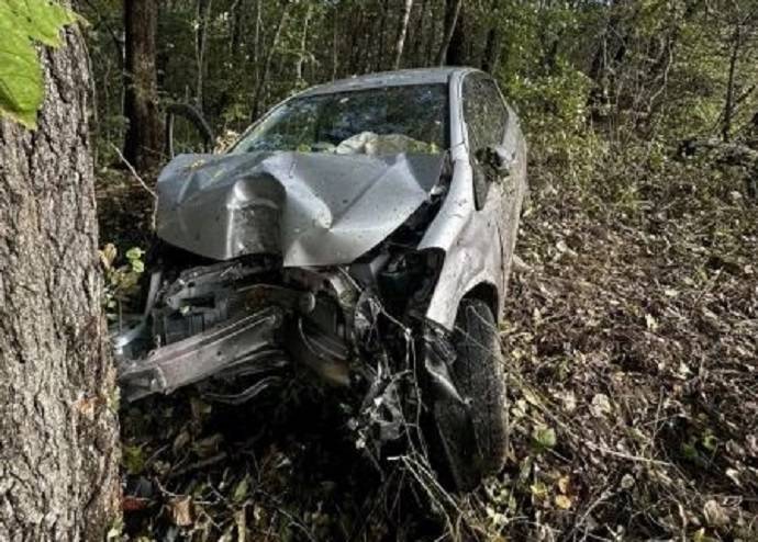 Дама не справилась с управлением на дороге Приморья и отправила чужое авто в кювет